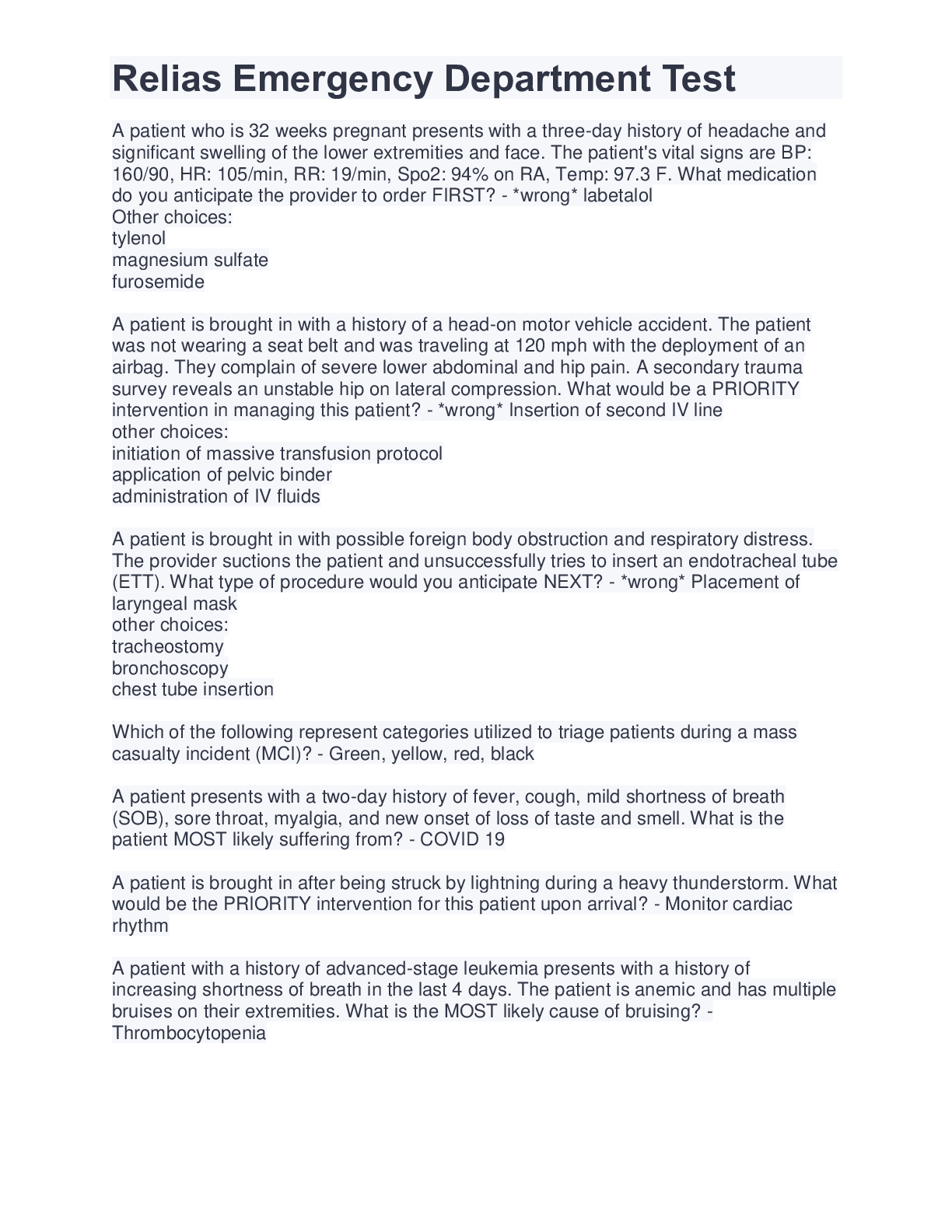 Relias Emergency Department Test Browsegrades